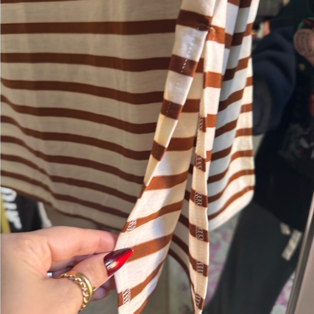 Emery Rose Striped Brown and White Midi Skirt - Picture 4 of 4
